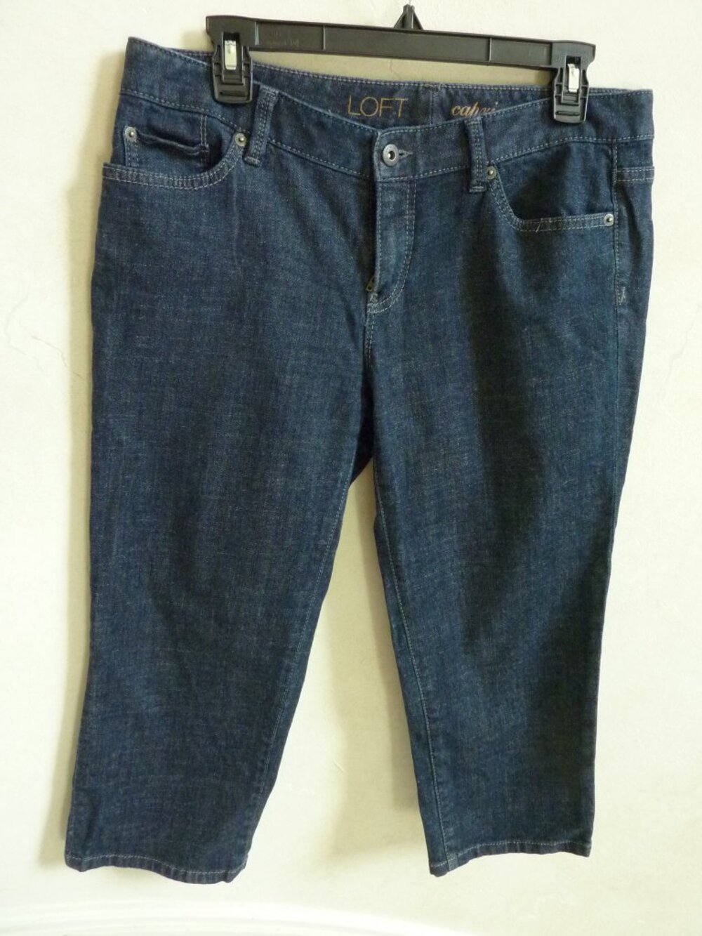 $88 Loft Ann Taylor Blue Jeans Capri Pants 5 Pocket Dark Wash Denim SZ 8 Petite